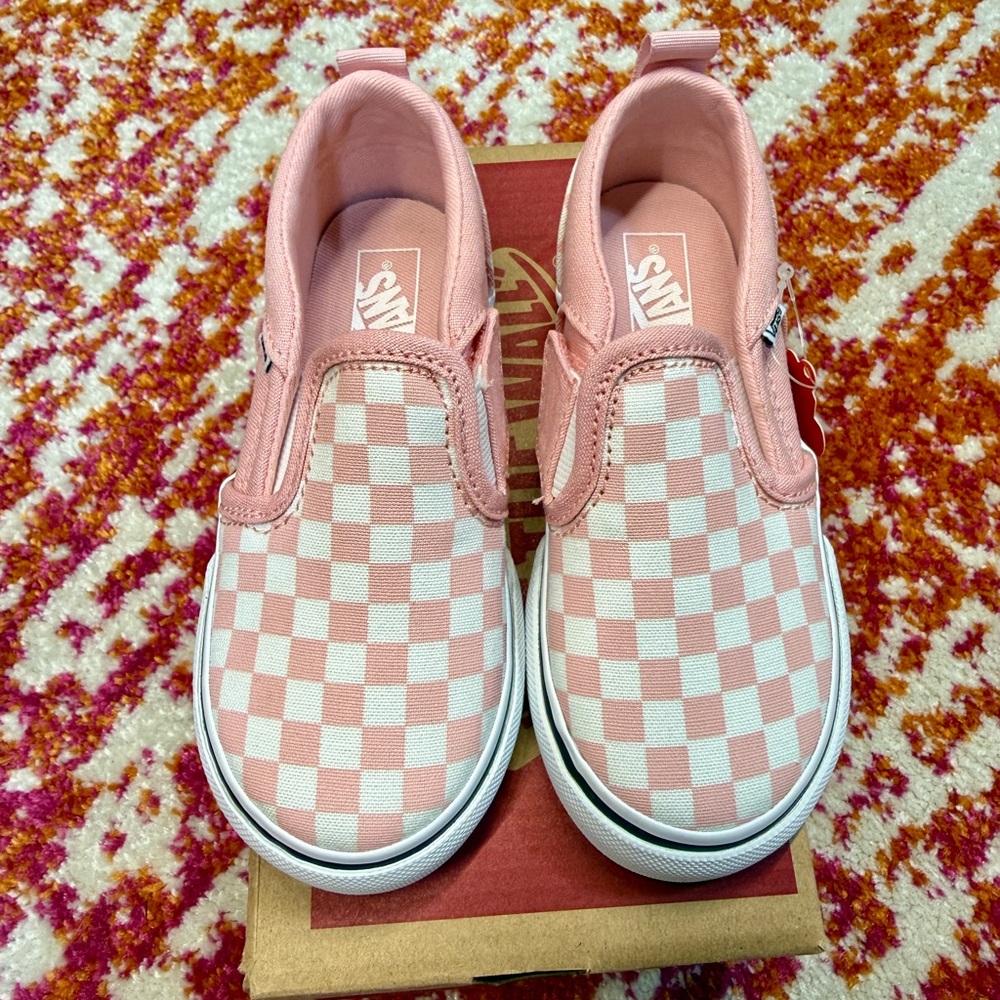 Vans Kids Pink and White Checkered Sneakers